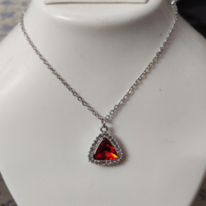Crimson Glow Trillion-Cut Pendant Necklace"