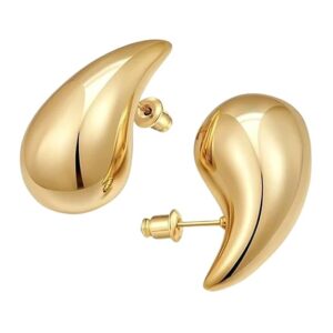 Anti Tarnish Teardrop Chunky Gold Stud Earrings Set for Women